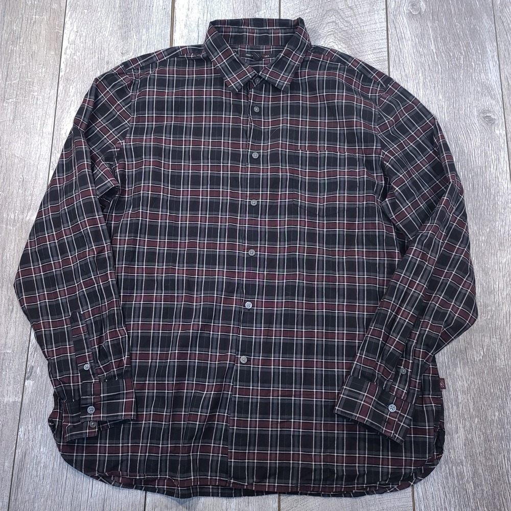 John Varvatos Button Up Mens XXL Black Burgundy Plaid Long Sleeve Shirt